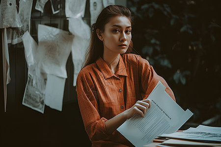 手握文件的女性背景图片