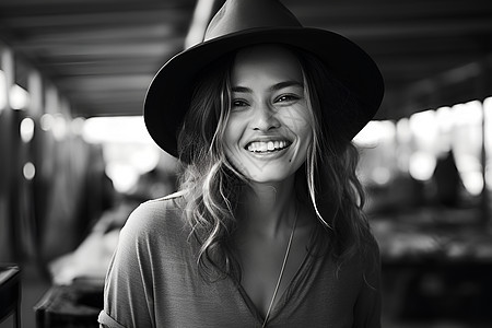 女性戴帽微笑背景图片