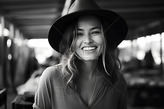 女性戴帽微笑图片