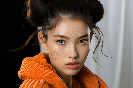 橙色眼影的女孩背景图片
