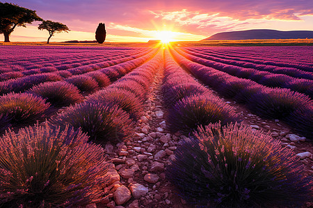夕阳下的紫色田园图片