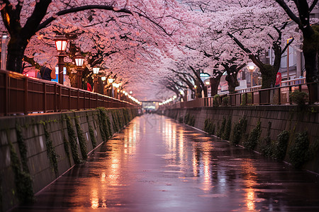 樱花夜景背景图片