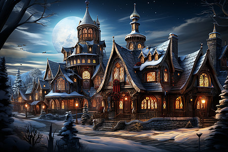 圣诞夜的奇幻村庄图片