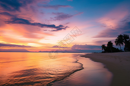 暮色余晖下的热带海滩图片