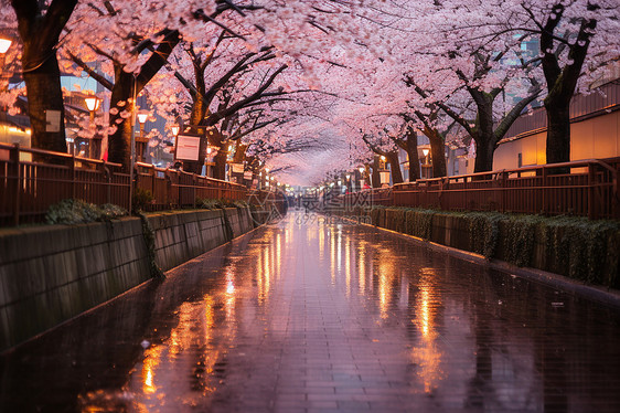 樱花水道夜景图片