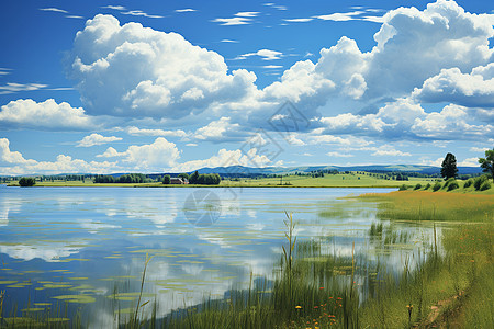 湖畔的天空背景图片