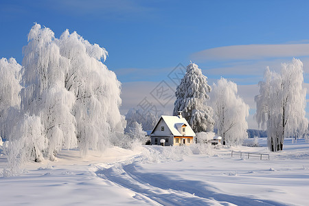 冰雪中的乡村小屋图片