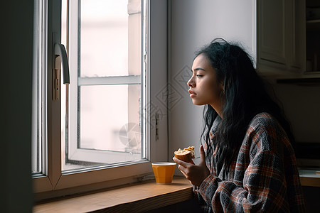 望向窗外的美女图片