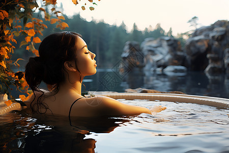 女人在泡温泉背景图片