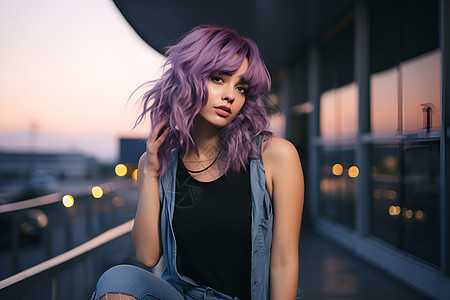 自信大方的紫发女生背景图片