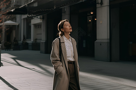 女子行走在街道上图片