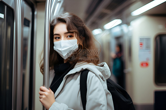 地铁上戴口罩的女人图片
