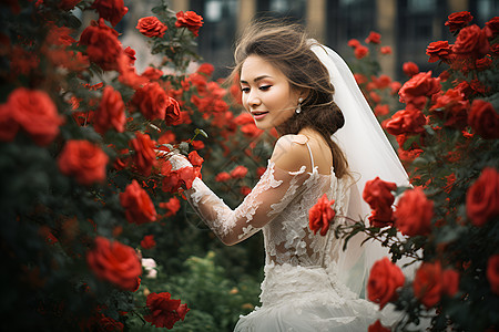 玫瑰环绕的新娘图片