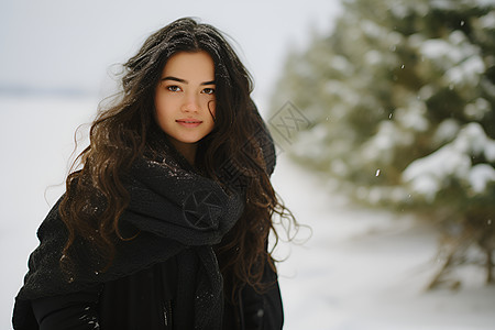冬日白雪中的女子图片