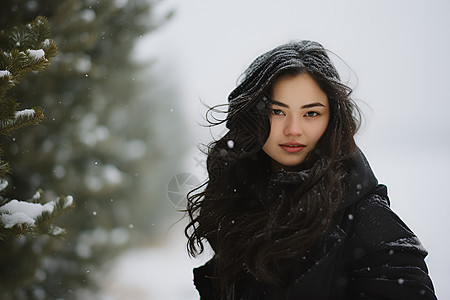 雪地里的女士图片