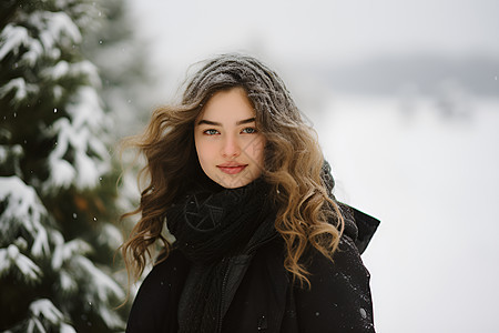 女人站在雪地里图片