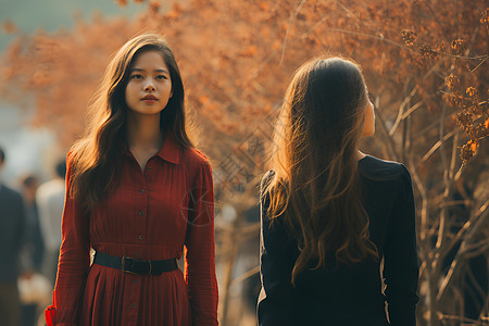 迎面相遇的两位女士图片