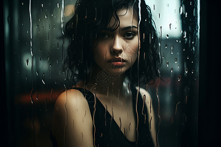 湿玻璃后的女子图片