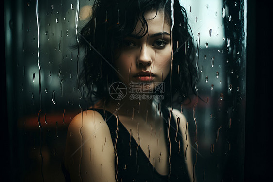 湿玻璃后的女子图片