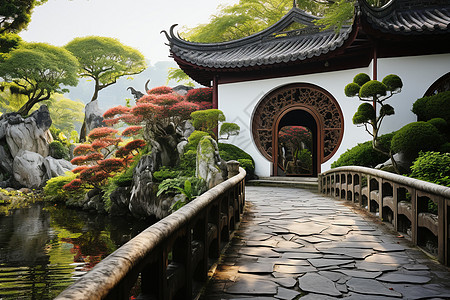 传统的林园建筑背景图片