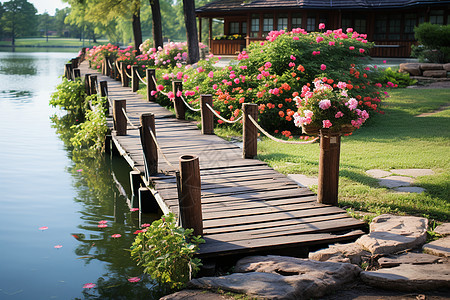 湖畔小屋的花园景色图片