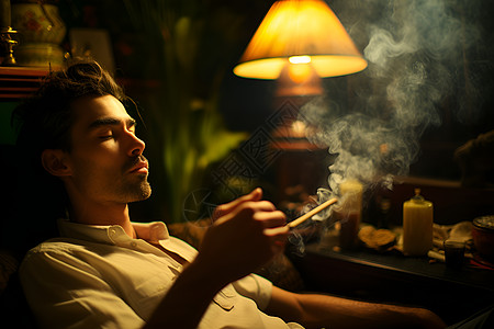 房间里吸烟的男性图片