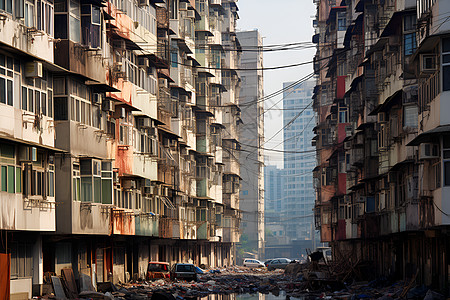 高楼与衰败的街区背景图片