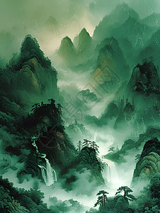 缥缈的山水画背景图片