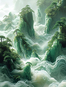 绿白相间的山河背景图片