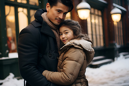 冬日雪景的情侣背景图片
