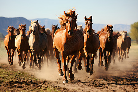 马群奔跑背景图片