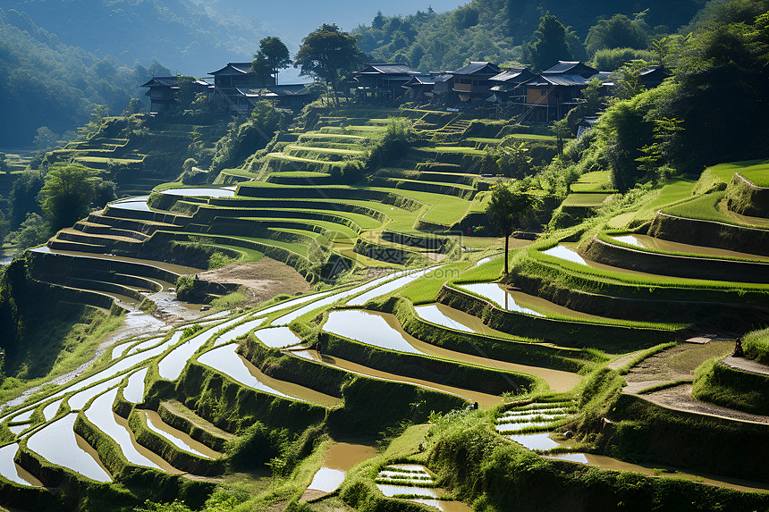 山脉梯田图片