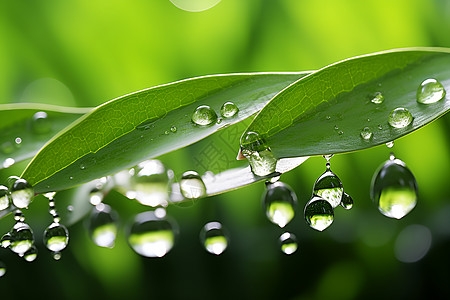 谷雨绿叶上的水珠背景