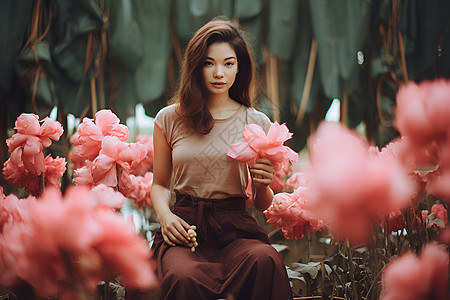 花海中的女子图片