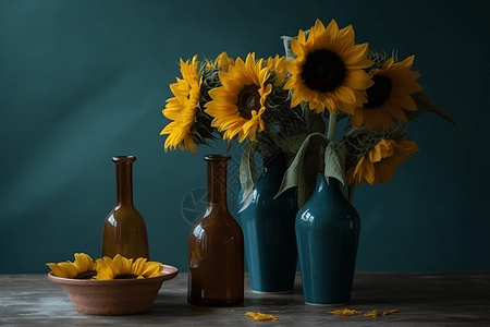 花瓶中的向日葵图片
