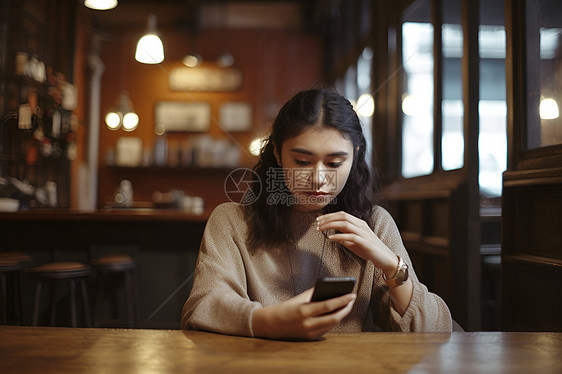 女人端坐桌前图片