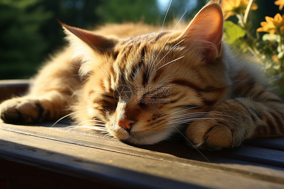 在长椅睡觉的猫咪图片