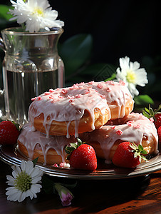 香甜的草莓甜甜圈图片