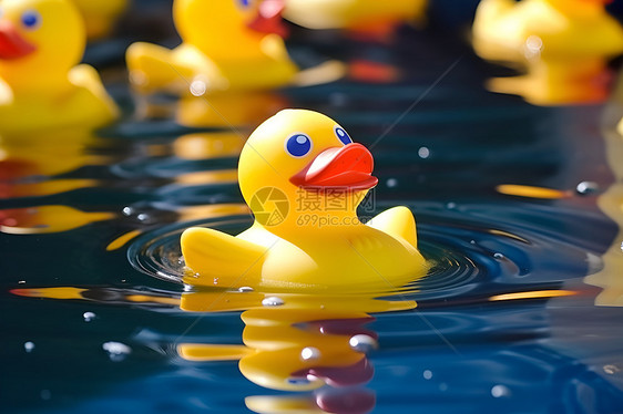 水中漂浮的玩具鸭图片