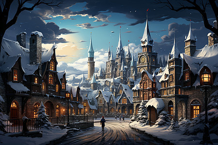 冬季的村庄景色图片
