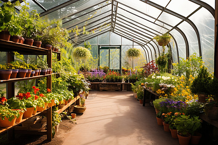 花卉温室丰富多样的植物背景