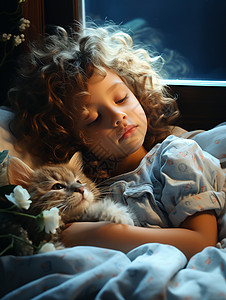 可爱女孩和小猫背景图片