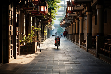 自行车停放在街头图片