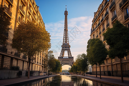 巴黎塔与运河背景图片