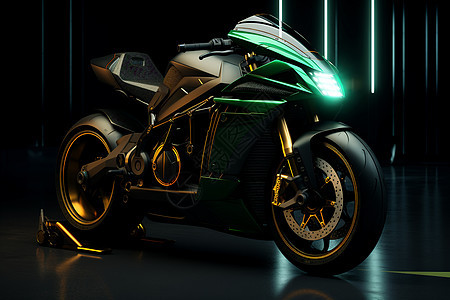绿色花纹的摩托车背景图片