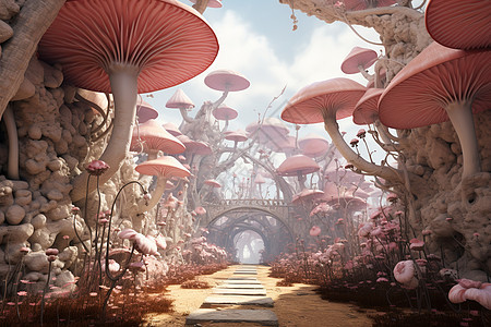 粉红色的蘑菇城堡图片