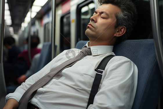 地铁车厢里睡觉的男子图片