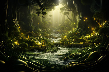 丛林里的流水图片