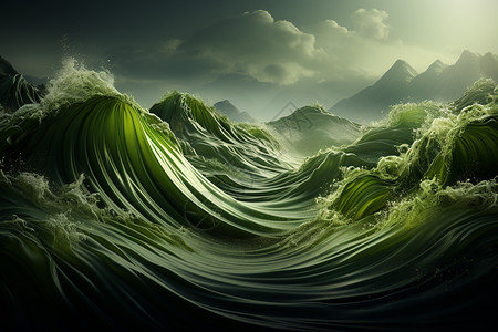 抽象的绿色波浪背景图片