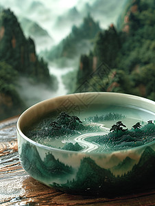 瓷杯里的山水图片